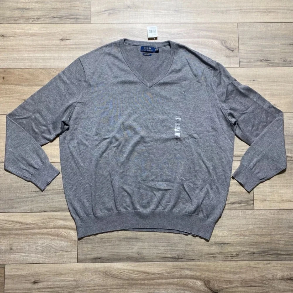 Polo Ralph Lauren Men’s Pima Cotton V-Neck‎ Long Sleeve Sweater Gray Size XXL
